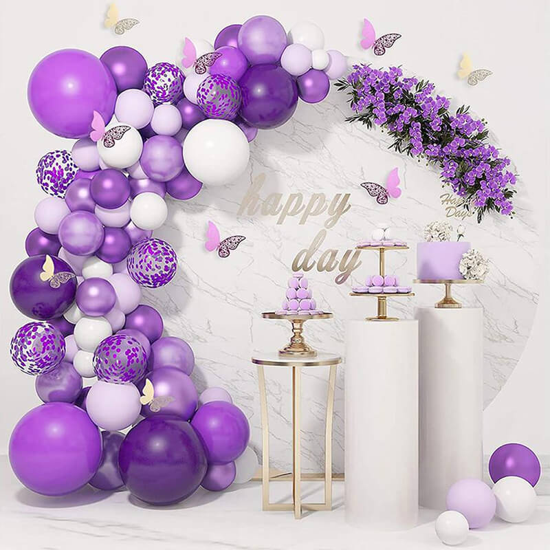 We Are Enchanted To Meet You Baby Shower Decor Kit - Purple & Gold Butterfly Balloon Garland, Backdrop, Stickers