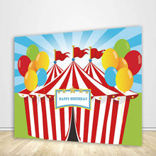 Load image into Gallery viewer, 1st Birthday Party Red White Strip Circus with Colorful Balloon-ubackdrop