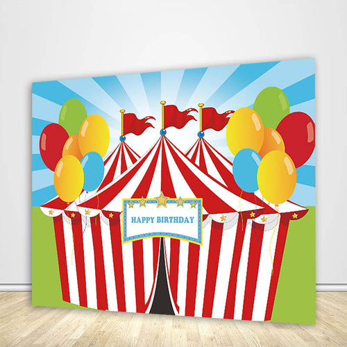 1st Birthday Party Red White Strip Circus with Colorful Balloon-ubackdrop