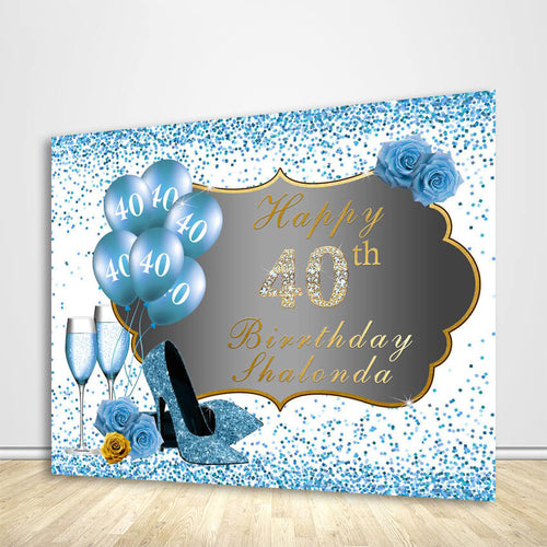 50th Birthday Backdrop High Heels Blue Backdrop Birthday Party Decorations-ubackdrop