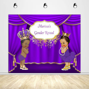 Prince or Princess Purple Theme Gender Reveal Backdrop - Designed, Printed & Shipped-ubackdrop