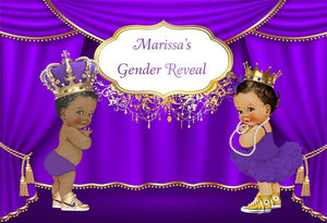 Prince or Princess Purple Theme Gender Reveal Backdrop - Designed, Printed & Shipped-ubackdrop