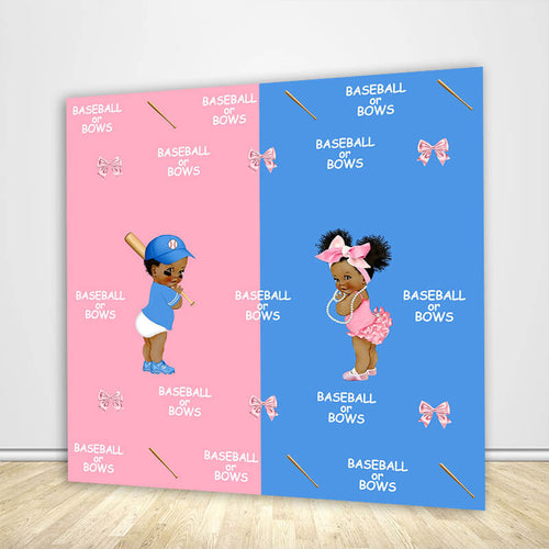 Baseball or Bows Gender Reveal Backdrop | Gender Reveal Backdrop | Sports Theme Backdrop-ubackdrop