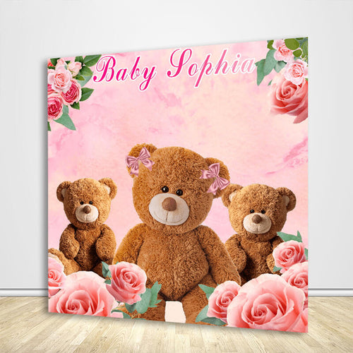 Bear Baby Shower Backdrop Girl-ubackdrop