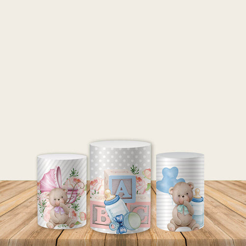 Bear Gender Reveal Fabric Pedestal Covers-ubackdrop