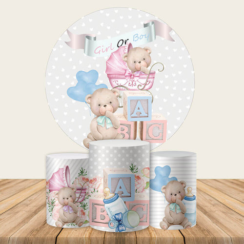 Bear Gender Reveal Round Backdrop Cover Girl or Boy?-ubackdrop