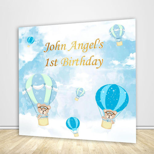 Bear and Hot Air Balloon Backdrop for 1st Birthday Party Decoration - Designed, Printed & Shipped-ubackdrop