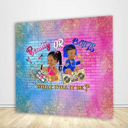 Beauty or Beats Gender Reveal Backdrop-ubackdrop
