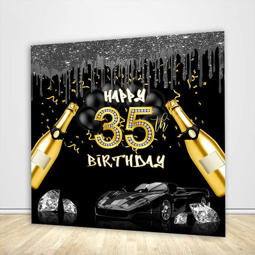 Birthday Black and Gold Backdrop-ubackdrop