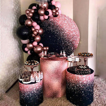 Load image into Gallery viewer, Black Rose Gold Glitter Round Backdrop Cover-ubackdrop