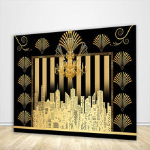 Load image into Gallery viewer, Black and Gold Birthday Party Backdrop-ubackdrop