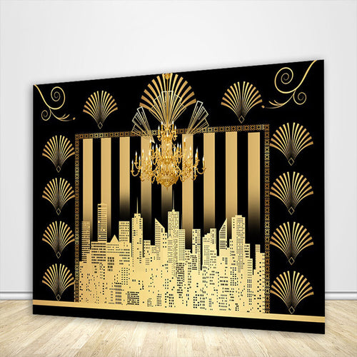 Black and Gold Birthday Party Backdrop-ubackdrop