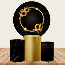 Load image into Gallery viewer, Black and Gold Birthday Party Round Backdrop-ubackdrop