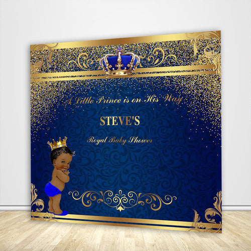 Blue and Gold Royal Prince Baby Shower Backdrop - Designed, Printed & Shipped-ubackdrop