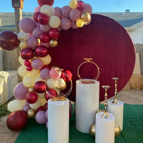 Burgundy Velvet Round Backdrop Cover with Stand | Birthday&Baby Shower&Wedding Decorations-ubackdrop