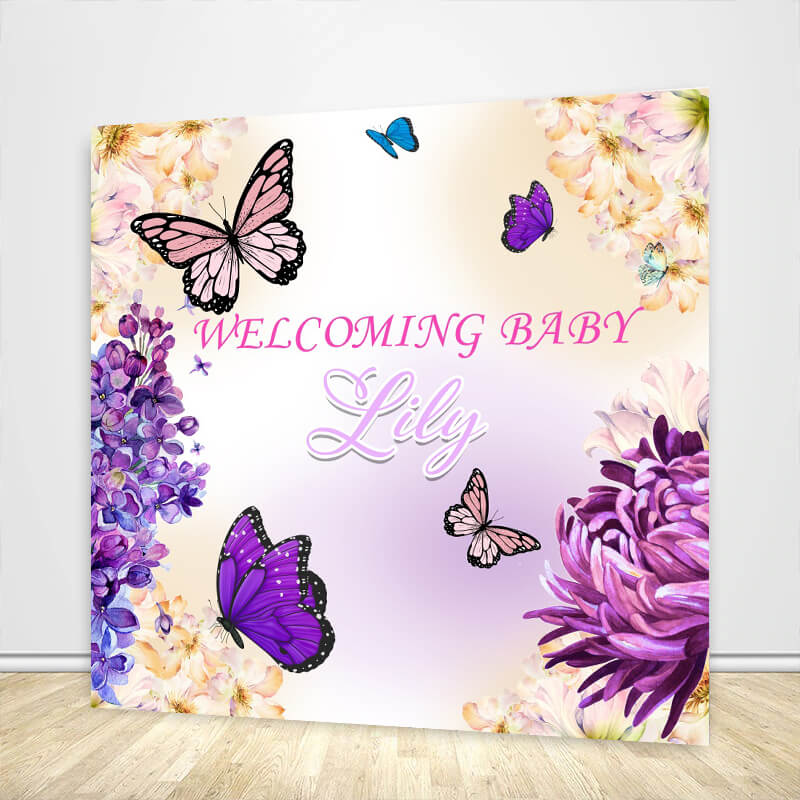 Butterfly Girl's Baby Shower Backdrop-ubackdrop