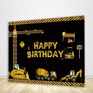 Construction Trucks Boy's Birthday Backdrop-ubackdrop