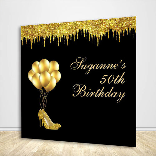 Custom Birthday Black Gold Photo Booth Backdrop-ubackdrop