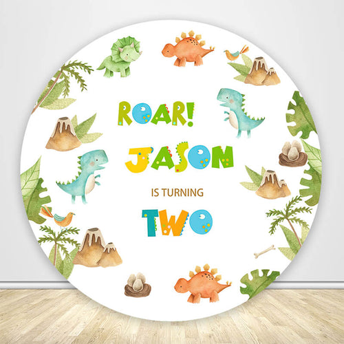 Dinosaur Birthday Round Backdrop Cover-ubackdrop