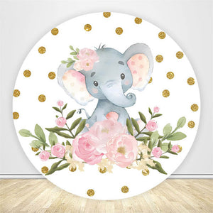 Elephant Baby Shower Girl Round Backdrop Cover – ubackdrops