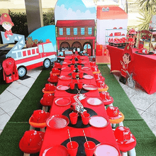 Load image into Gallery viewer, Fire Truck Theme Birthday Party Decoration Chiara Backdrop Arched Wall Covers ONLY-ubackdrop