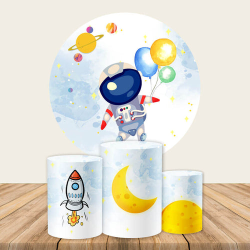 Spaceman Astronaut Round Backdrop Rockets Universe Boy Birthday Party Backdrop-ubackdrop