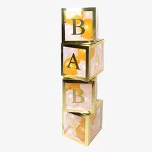 Load image into Gallery viewer, Baby Shower Boxes Party Decorations – 4pcs Transparent Balloons Boxes Décor with Letters-ubackdrop