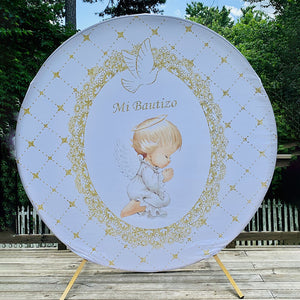 Mi Bautizo Round Backdrop Cover-ubackdrop