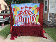 Load image into Gallery viewer, 1st Birthday Party Red White Strip Circus with Colorful Balloon-ubackdrop