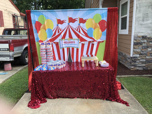 1st Birthday Party Red White Strip Circus with Colorful Balloon-ubackdrop