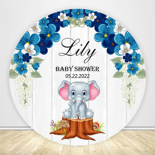Personalized Elephant Baby Shower Round Backdrop Cover-ubackdrop