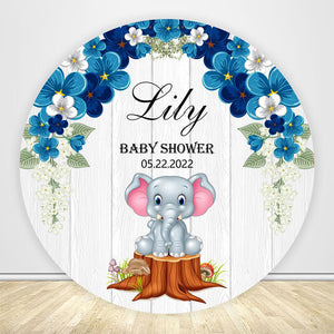 Personalized Elephant Baby Shower Round Backdrop Cover-ubackdrop