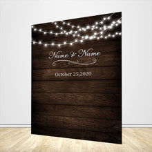 Load image into Gallery viewer, Rustic Wood Floral Backdrop String Lights Wedding Backdrop-ubackdrop