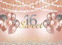 Load image into Gallery viewer, Sweet 16 Rose Gold Balloons Backdrop-ubackdrop