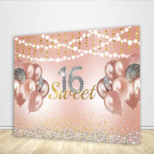 Load image into Gallery viewer, Sweet 16 Rose Gold Balloons Backdrop-ubackdrop