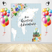 Load image into Gallery viewer, Adventure Awaits Baby Shower Backdrop-ubackdrop