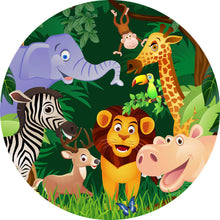 Load image into Gallery viewer, Safari Animals Round Backdrop | Kids First Birthday Party Decoration - Designed, Printed and Shipped-ubackdrop