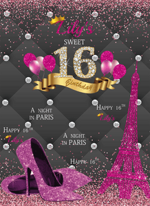 Custom Sweet 16th Backdrop A Night In Paris Step and Repeat - Designed, Printed & Shipped-ubackdrop