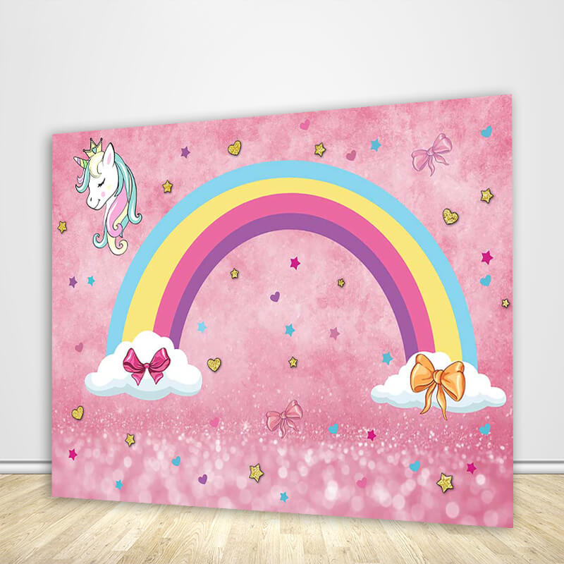 Unicorn Rainbow Girl's Birthday Backdrop-ubackdrop