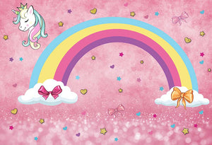 Unicorn Rainbow Girl's Birthday Backdrop-ubackdrop