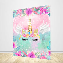 Load image into Gallery viewer, Unicorn Theme with Flowers and Wings Custom Backdrop for Birthday Party-ubackdrop