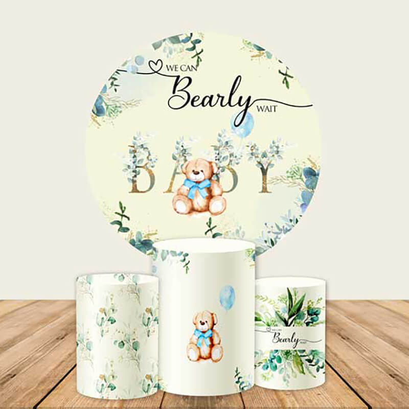 We Can Bearly Wait Round Backdrop for Baby Shower Decoration – ubackdrops