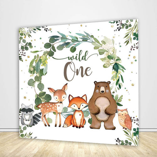 Wild One Woodland First Birthday Backdrop-ubackdrop