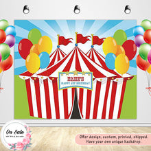 Load image into Gallery viewer, 1st Birthday Party Red White Strip Circus with Colorful Balloon-ubackdrop