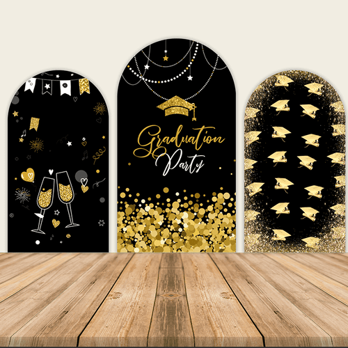 Black and Gold Theme Birthday Party Decoration Chiara Backdrop Arched Wall Covers ONLY-ubackdrop