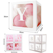 Load image into Gallery viewer, Baby Shower Boxes Party Decorations – 4pcs Transparent Balloons Boxes Décor with Letters-ubackdrop