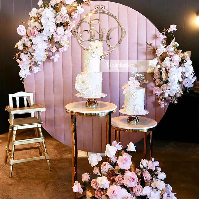 Light Pink Velvet Round Backdrop Cover with Stand | Birthday&Baby Shower&Wedding Decorations-ubackdrop